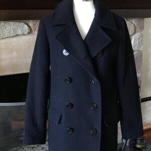 'J. Crew' Black Double Breasted Wool Pea Coat - Size Small